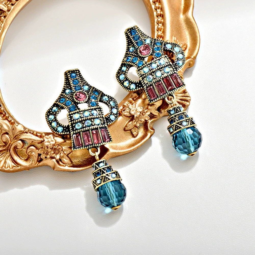 Vintage Palace Diamond Hollow Lantern Crystal Earrings